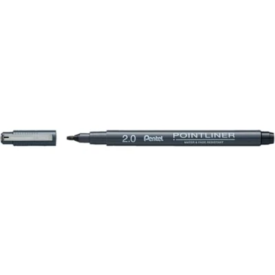 Afbeelding van Pentel Pointliner Calligraphy S20P C20A Fineliner met metalen kalligrafiepunt, waterbestendig, lichtbestendig, 2 mm, zwart