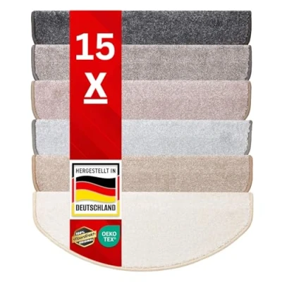 Afbeelding van casa pura Sundae, trapmatten, vele varianten, traptapijt met behaaglijk zachte pool, te combineren bijpassende lopers, beige, halfrond, 15 stuks set