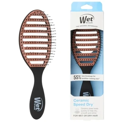 Image de Wet Brush Ceramic Speed Dry Brosse à cheveux en céramique séchage rapide, noire, design ventilé et poils doux HeatFlex pour au sèche cheveux, poignée ergonomique gérer les nœuds