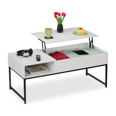 Afbeelding van Relaxdays salontafel met opbergruimte koffietafel woonkamertafel uitklapbaar 110 cm B