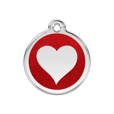Afbeelding van Heart Red glitter hondenpenning medium/gemiddeld dia. 3 cm RedDingo