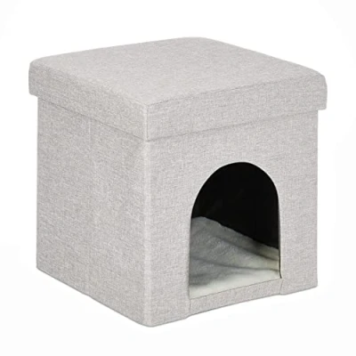 Afbeelding van kattenmand poef inklapbare poezenmand kattenhuis stof zachte kattenpoef