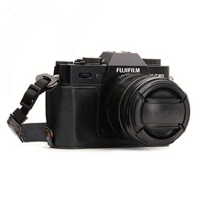 Afbeelding van MegaGear Ever Ready Halve leren tas met schouderriem, compatibel Fujifilm X T30, T20, T10, zwart., Modern