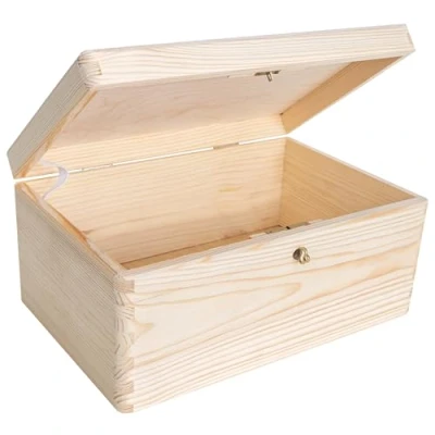 Afbeelding van Creative Deco XXL Grote Houten Doos met Sleute Opberg Kist 30 x20 x 14 cm (+/ 1cm) Deksel Perfect voor Documenten, Voorwerpen, Speelgoed, Gereedschap RUW EN ONVERZEGELD