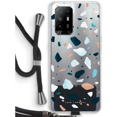 Afbeelding van Case Company® hoesje met Koord geschikt voor Oppo A94 5G Terrazzo N13 Telefoonhoesje Zwart Bescherming aan alle Kanten en Over de Schermrand