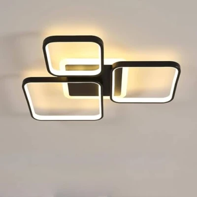 Afbeelding van Comely moderne vierkante dimbare led plafondlamp, 57 cm, 45 W, 3000 K, 6500 zwart, plafondlamp met afstandsbediening in slaapkamer, woonkamer