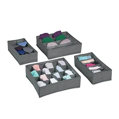 Afbeelding van Relaxdays lade organizer kledingkast 4 delig bakjes sokken stof Lichtgrijs