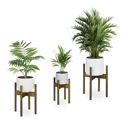 Afbeelding van Relaxdays 3 stuks bamboe plantenstandaard Ø 20/25/29 cm bruin