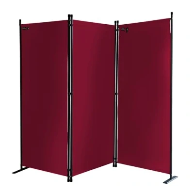 Afbeelding van Scherm 3 delig 170 x 165 cm stof scheidingswand balkon inkijkbescherming opklapbare robijnrood