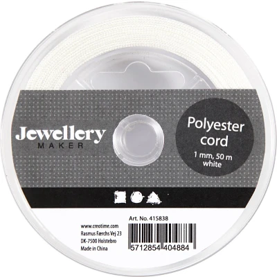 Afbeelding van Creotime Polyester koord Hobbykoord Sieraden Maken Wit Dikte 1mm 50 mtr 1 rol