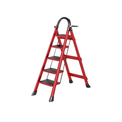 Afbeelding van K IKIDO Opvouwbare trapladder met leuning, 3/4/5 treden, antislip, gemakkelijk op te bergen, brede geschikt voor keuken, huis en thuis, belastbaar tot 150 kg (rood, 5