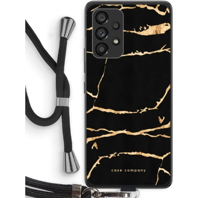 Afbeelding van Case Company® hoesje met Koord geschikt voor Samsung Galaxy A53 5G Gouden marmer Telefoonhoesje Zwart Bescherming aan alle Kanten en Over de Schermrand