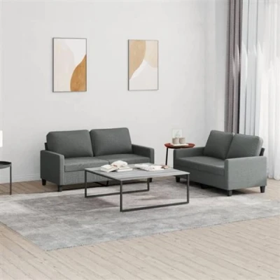 Afbeelding van vidaXL 2 delige Loungeset met kussens stof donkergrijs
