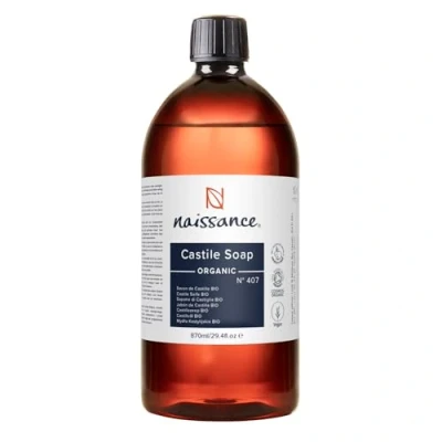 Afbeelding van Naissance Natuurlijke biologische gecertificeerde ongeparfumeerde Castile vloeibare zeep 1 liter (1000 ml) veganistisch, vrij van SLS en SLES