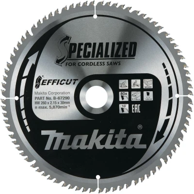 Afbeelding van Makita Zaagb.Hout 260X30 80T Ffcut B 67240