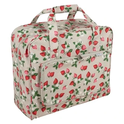 Afbeelding van Hobby Gift Exclusieve naaimachinetas, pvc gevoerde draagtas, extra opbergruimte voor accessoires, 20 x 43 37 cm, aardbeien, Aardbei, Tas naaimachine