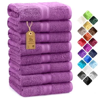 Afbeelding van NatureMark 8 handdoeken, 100% katoen, paars, 50 x 100 cm