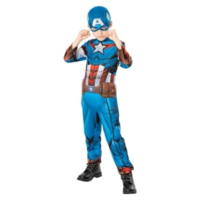 Afbeelding van Rubies Captain America kostuum voor kinderen, jumpsuit met sterrenprint en masker, officieel Marvel, duurzaam Green Collection carnaval, Halloween, Kerstmis verjaardag