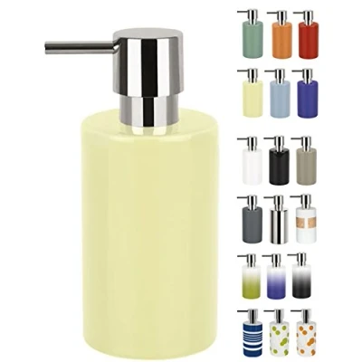 Afbeelding van Spirella zeeppompje/dispenser Sienna glans geel porselein 16 x 7 cm 300 ml badkamer/toilet/keuken