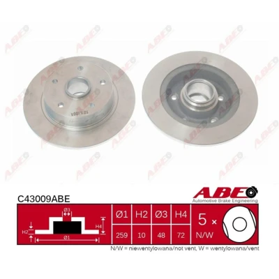 Afbeelding van ABE C43009ABE Remschijf Achteras 258,5 10 5 volledig MAZDA: 626 V Saloon, Hatchback