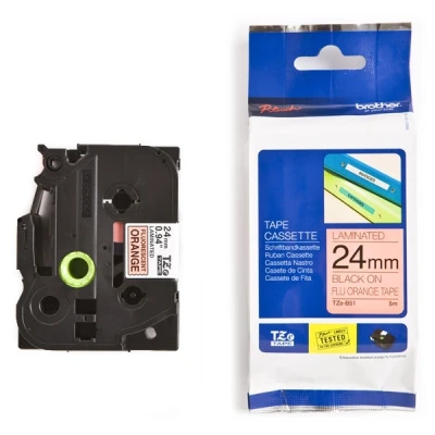 Image de Brother TZe B51 Adhésif standard noir sur orange fluorescent Rouleau (2,4 cm x 5 m) 1 cassette(s) ruban laminé pour PT D600; P Touch D800, E550, E800, P900, P950; Cube Plus P710