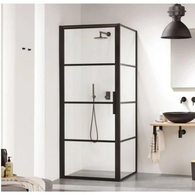 Afbeelding van Sealskin Soho zijwand voor combinatie met een draaideur 80x210cm zwart profiel en helder glas