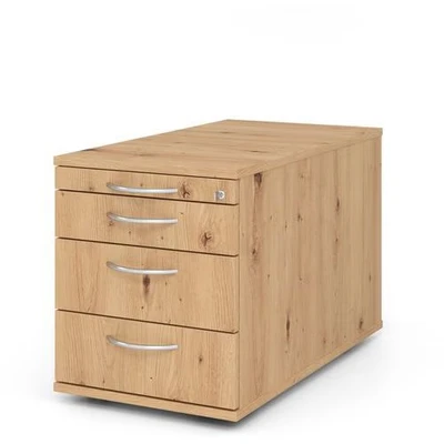 Afbeelding van SIGNA TC30 BM Rolcontainer Hout met 3 lades Knoestige Eiken Metalen handgreep