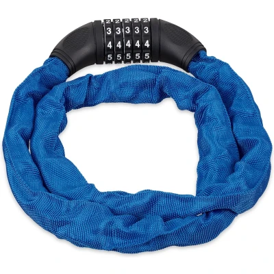 Afbeelding van Relaxdays fietsslot kettingslot cijferslot 120 cm gekleurd blauw