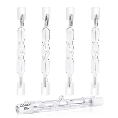 Afbeelding van Klarlight 5 x Eco halogeenlampen, R7s, 78 mm, 80 W, 230 V, warmwit, 2800 K, 1390 lm, dimbaar, lineaire schijnwerper, dubbele uiteinde, type J, voor werk, veiligheid, landschap, staande lampen