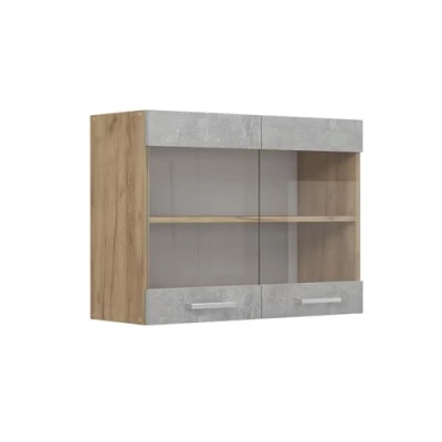 Afbeelding van Vicco Glazen keukenkast R Line, Beton/Krachtige eik goud, 80 cm
