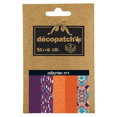 Afbeelding van Décopatch DP007O Decopatch papier, bedrukt 30 x 40 cm, asortis motieven, paars, oranje