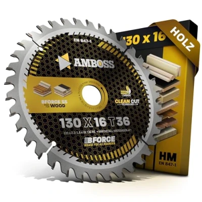 Afbeelding van AMBOSS WERKZEUGE® HM Cirkelzaagblad 130 x 16 wisseltanden voor hout, fijne snede, zaagblad van mm, geschikt Metabo 4340*. 6311. BHK 01, 2, KS 3340 S. 40 Max* en SHK