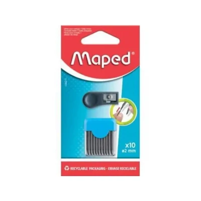 Afbeelding van Maped Harde etui met 10 reservevullingen 2 + 1 stiftmaat voor het navullen van schoolkompas vulling grootte passer punt HB