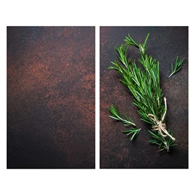 Afbeelding van Allstar Protection glazen kookplaat &quot;Rosemary&quot;, afdekplaat voor alle kookplaten, snijplank en werkbladverlenging, set van 2, gehard glas, 30x52 cm, veelkleurig