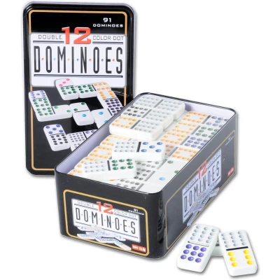 Afbeelding van Longfield games Dominospel Dubbel 12 in Blik 91 Stenen