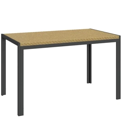 Afbeelding van Outsunny Rechthoekige tuintafel, eettafel voor 4 personen, van metaal en dienblad polyrotan polyrotan, afmetingen: 120 x 70 72 cm, beige