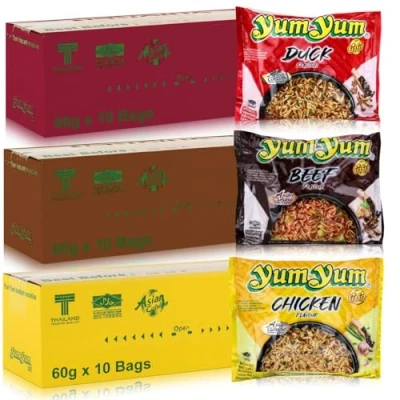Image de YumYum Lot de 30 soupes nouilles instantanées 60 g. Canard, bœuf, poulet Yum Chicken Beef Duck