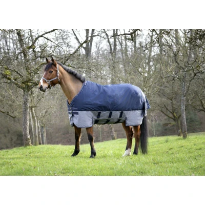 Image de EQUITHÈME Turnout Rug Tyrec avec Rabat Ventral 600D 300g Marine/Gris Dots