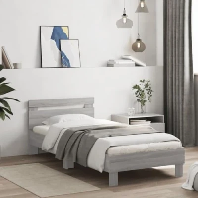 Image de vidaXL Cadre de lit tête et lumières LED sonoma gris 90x200 cm