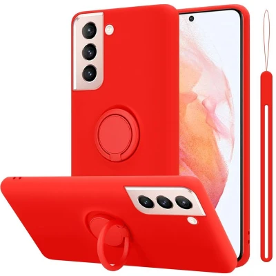 Afbeelding van Cadorabo Hoesje geschikt voor Samsung Galaxy S21 5G in LIQUID ROOD Beschermhoes van flexibel TPU silicone Case Cover met ring