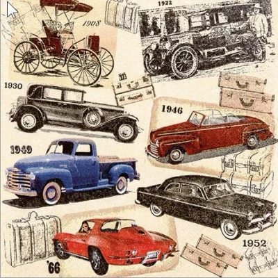 Afbeelding van Set van 20 vintage servetten 33 x cm motief klassieke auto&#039;s Ford Chevrolet Buick