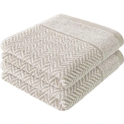 Afbeelding van herzbach home Set van 2 handdoeken 100% katoen met patroon (zandgrijs/wit, 50 x 100 cm)