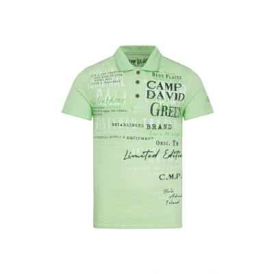 Afbeelding van Camp David Gestreiftes MIT Prints UND Stickereien Poloshirt, Heren, Maat: Large, Green lemon