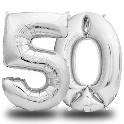 Afbeelding van Folieballon cijfer zilver 100 cm reuze cijferballon vliegen met helium ballon nummer verjaardag decoratie (50 afzonderlijk)