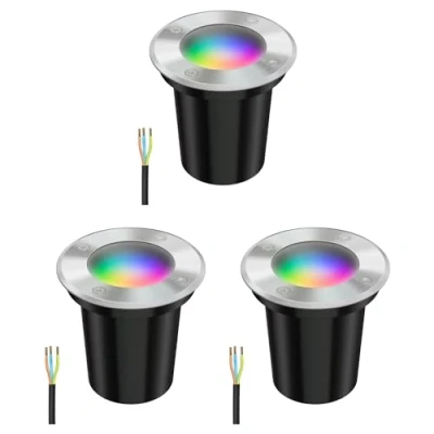Afbeelding van ledscom.de 3 x BOLI vloerinbouwlamp voor buiten, IP67, roestvrij staal, mat, rond, 108 mm Ø incl. RGB led lamp, smart 473 lm