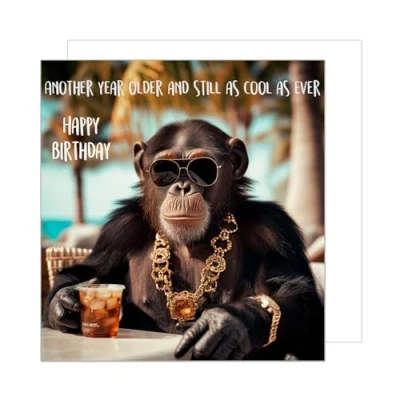 Afbeelding van Edition Seidel Verjaardagskaart met envelop, Happy Birthday wenskaart Engels citaat, dierenmotief, uniseks, coole aap, humor, grappig feest (GQ219 SW024)