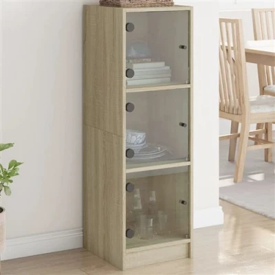 Afbeelding van vidaXL Hoge kast met glazen deuren 35x37x109 cm sonoma eikenkleurig