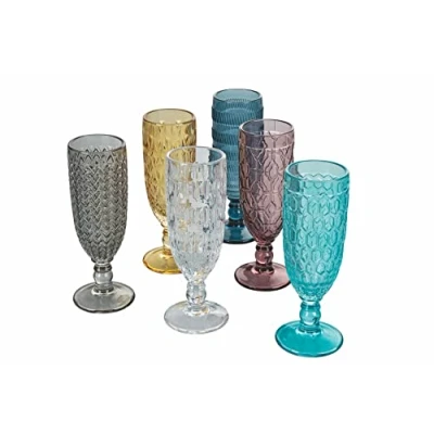 Afbeelding van Set van 6 fluiten 160 ml getint glas geometrisch