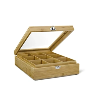 Afbeelding van Bredemeijer Tea box 9 comp. with window bamboo natural