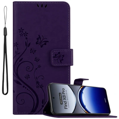 Afbeelding van Cadorabo Hoesje geschikt voor Oppo Find X8 Pro in BLOEMEN DONKER PAARS Beschermhoes bloemmotief met magnetische sluiting, standfunctie en kaartsleuven Book Case Cover Etui